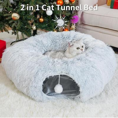 Show full view: Kylinsure Plush Cat Tunnel Bed, Grey, Medium slide 7 of 9