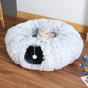 Kylinsure Plush Cat Tunnel Bed, Grey, Medium