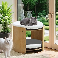 Wisfor 2-Tier Stool Cat Bunk Bed, Natural Wood & White, 17.9 x 15.7 x 15.2-in