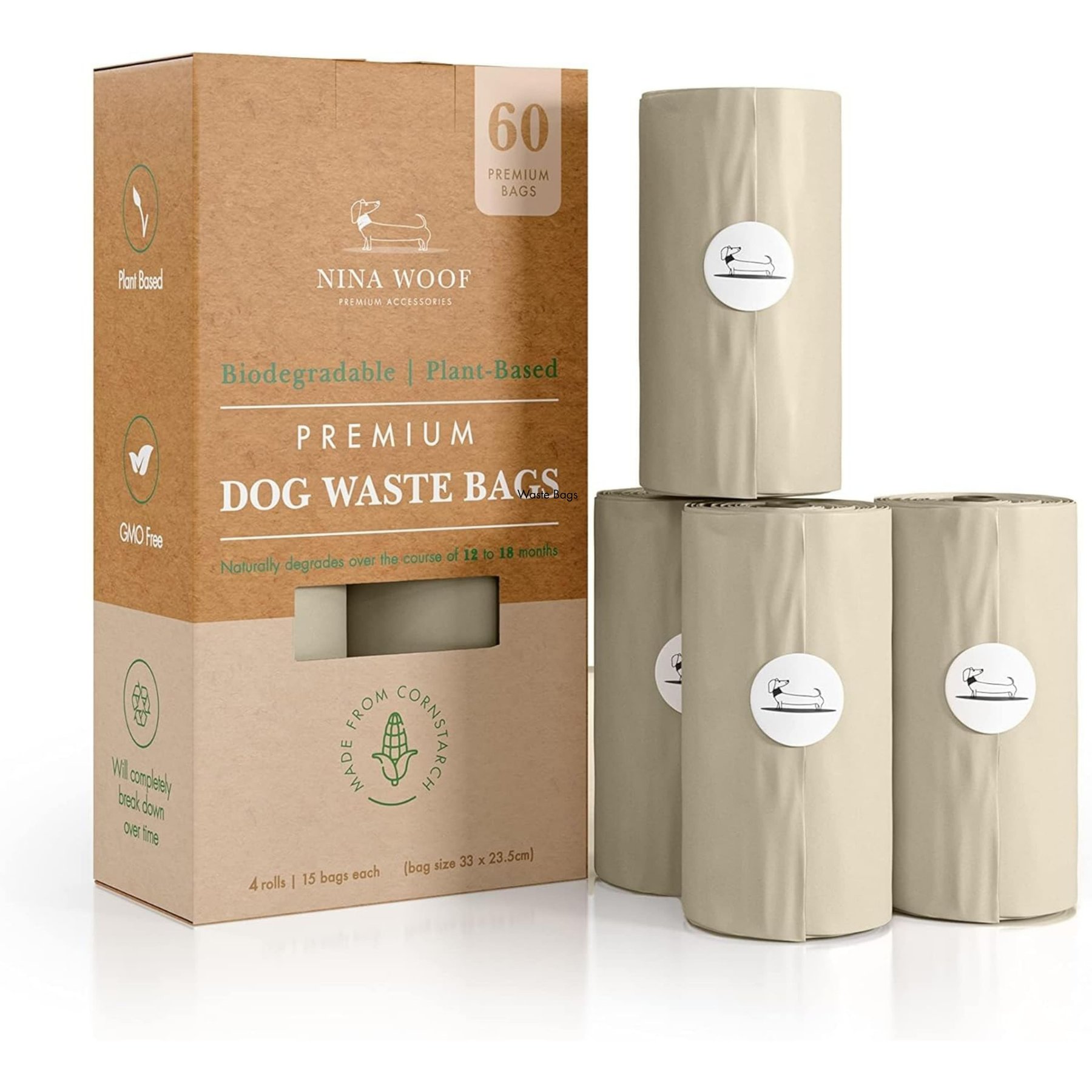 Nina Woof Dog Waste Bags, 60 count
