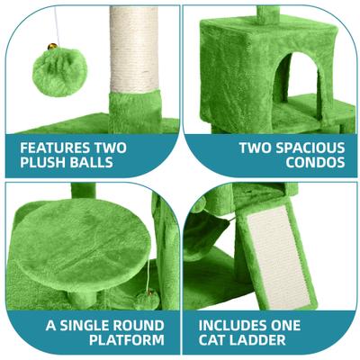 Show full view: Wooflex 54-in Multi-Level Tower Cat Tree with 2 Condos, Green, One Size: 17.7 x 17.7 x 53.9-in slide 6 of 6