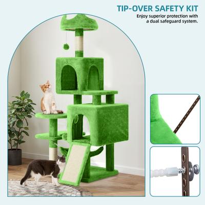 Show full view: Wooflex 54-in Multi-Level Tower Cat Tree with 2 Condos, Green, One Size: 17.7 x 17.7 x 53.9-in slide 5 of 6