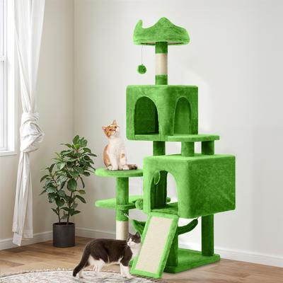 Show full view: Wooflex 54-in Multi-Level Tower Cat Tree with 2 Condos, Green, One Size: 17.7 x 17.7 x 53.9-in slide 2 of 6