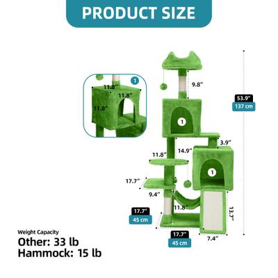 Show full view: Wooflex 54-in Multi-Level Tower Cat Tree with 2 Condos, Green, One Size: 17.7 x 17.7 x 53.9-in slide 3 of 6