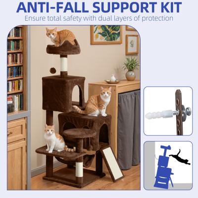 Show full view: Wooflex 54-in Multi-Level Tower Cat Tree with 2 Condos, Brown, One Size: 17.7 x 17.7 x 53.9-in slide 6 of 7