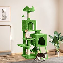 Wooflex 54-in Multi-Level Tower Cat Tree with 2 Condos, Green, One Size: 17.7 x 17.7 x 53.9-in