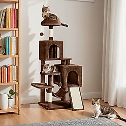 Wooflex 54-in Multi-Level Tower Cat Tree with 2 Condos, Brown, One Size: 17.7 x 17.7 x 53.9-in