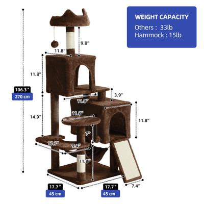 Show full view: Wooflex 54-in Multi-Level Tower Cat Tree with 2 Condos, Brown, One Size: 17.7 x 17.7 x 53.9-in slide 2 of 7