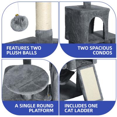 Show full view: Wooflex 54-in Multi-Level Tower Cat Tree with 2 Condos, Dark Gray, One Size: 17.7 x 17.7 x 53.9-in slide 6 of 7