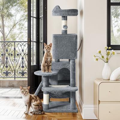 Show full view: Wooflex 54-in Multi-Level Tower Cat Tree with 2 Condos, Dark Gray, One Size: 17.7 x 17.7 x 53.9-in slide 7 of 7