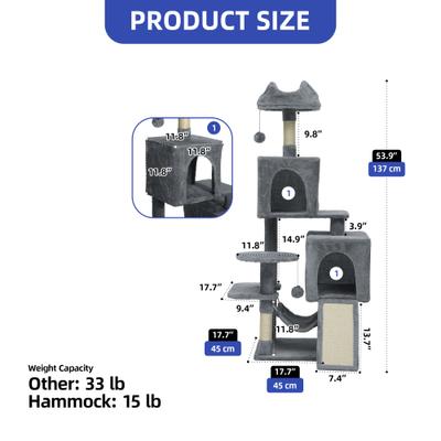 Show full view: Wooflex 54-in Multi-Level Tower Cat Tree with 2 Condos, Dark Gray, One Size: 17.7 x 17.7 x 53.9-in slide 3 of 7