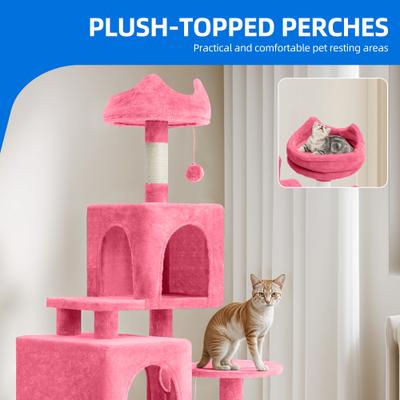 Show full view: Wooflex 54-in Multi-Level Tower Cat Tree with 2 Condos, Pink, One Size: 17.7 x 17.7 x 53.9-in slide 3 of 5