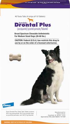 Show full view: Drontal Plus Chewable Tablet for Medium Dogs, 26-60 lbs, 1 Tablet slide 3 of 8