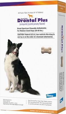 Show full view: Drontal Plus Chewable Tablet for Medium Dogs, 26-60 lbs, 1 Tablet slide 5 of 8