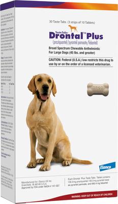 Show full view: Drontal Plus Chewable Tablet for Large Dogs, over 45 lbs, 1 Tablet slide 4 of 8
