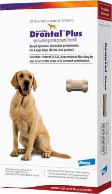 Show full view: Drontal Plus Chewable Tablet for Large Dogs, over 45 lbs, 1 Tablet slide 5 of 8