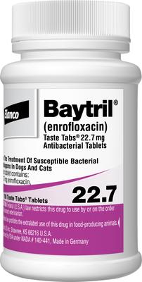 Show full view: Baytril (Enrofloxacin) Taste Tabs for Dogs & Cats, 22.7-mg, 1 flavored tablet slide 3 of 8