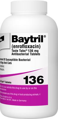 Show full view: Baytril (Enrofloxacin) Taste Tabs for Dogs & Cats, 136-mg, 1 flavored tablet slide 4 of 8
