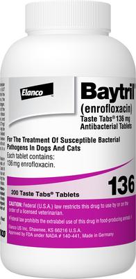 Show full view: Baytril (Enrofloxacin) Taste Tabs for Dogs & Cats, 136-mg, 1 flavored tablet slide 3 of 8