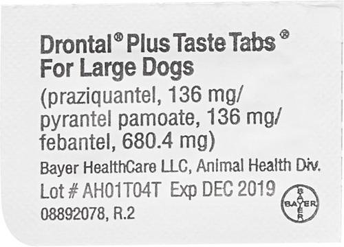 Show full view: Drontal Plus Chewable Tablet for Large Dogs, over 45 lbs, 5 Tablets slide 5 of 7