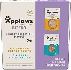Applaws Kitten Variety Selection in Broth Grain-Free Wet Cat Food, 1.76-oz pouch, case of 12