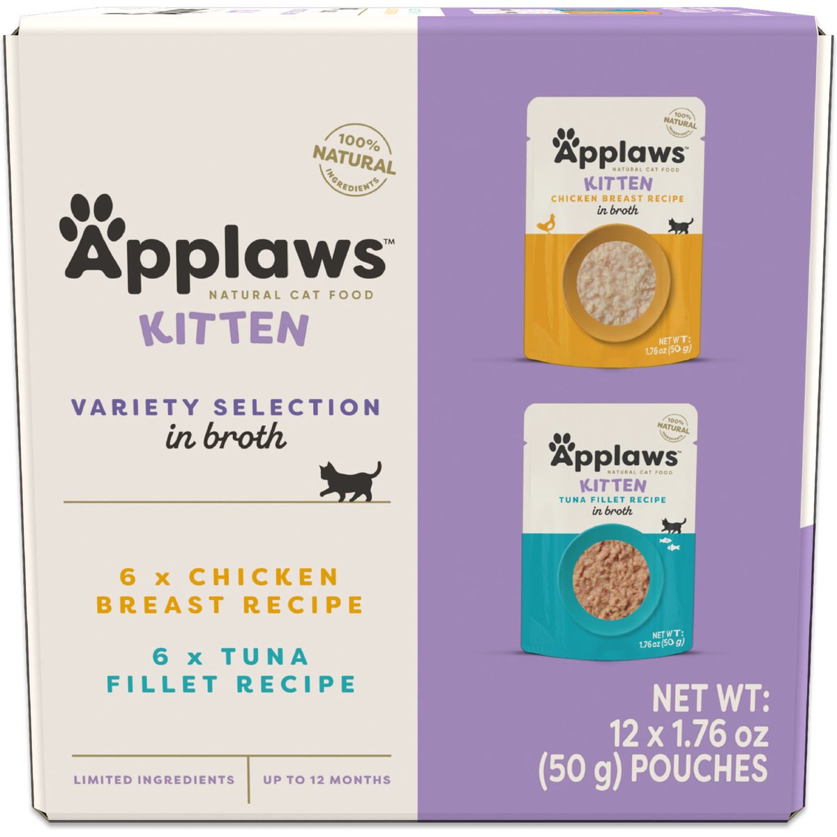 Applaws Kitten Variety Selection in Broth Grain-Free Wet Cat Food, 1.76-oz pouch, case of 12