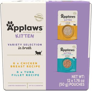 Applaws Kitten Variety Selection in Broth Grain-Free Wet Cat Food, 1.76-oz pouch, case of 12