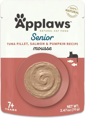 Show full view: Applaws Senior Tuna Fillet, Salmon, & Pumpkin Recipe Grain-Free Mousse Wet Cat Food, 2.47-oz pouch, case of 12 slide 3 of 9