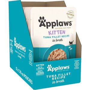 Applaws Kitten Tuna Fillet in Broth Grain-Free Wet Cat Food, 1.76-oz pouch, case of 12