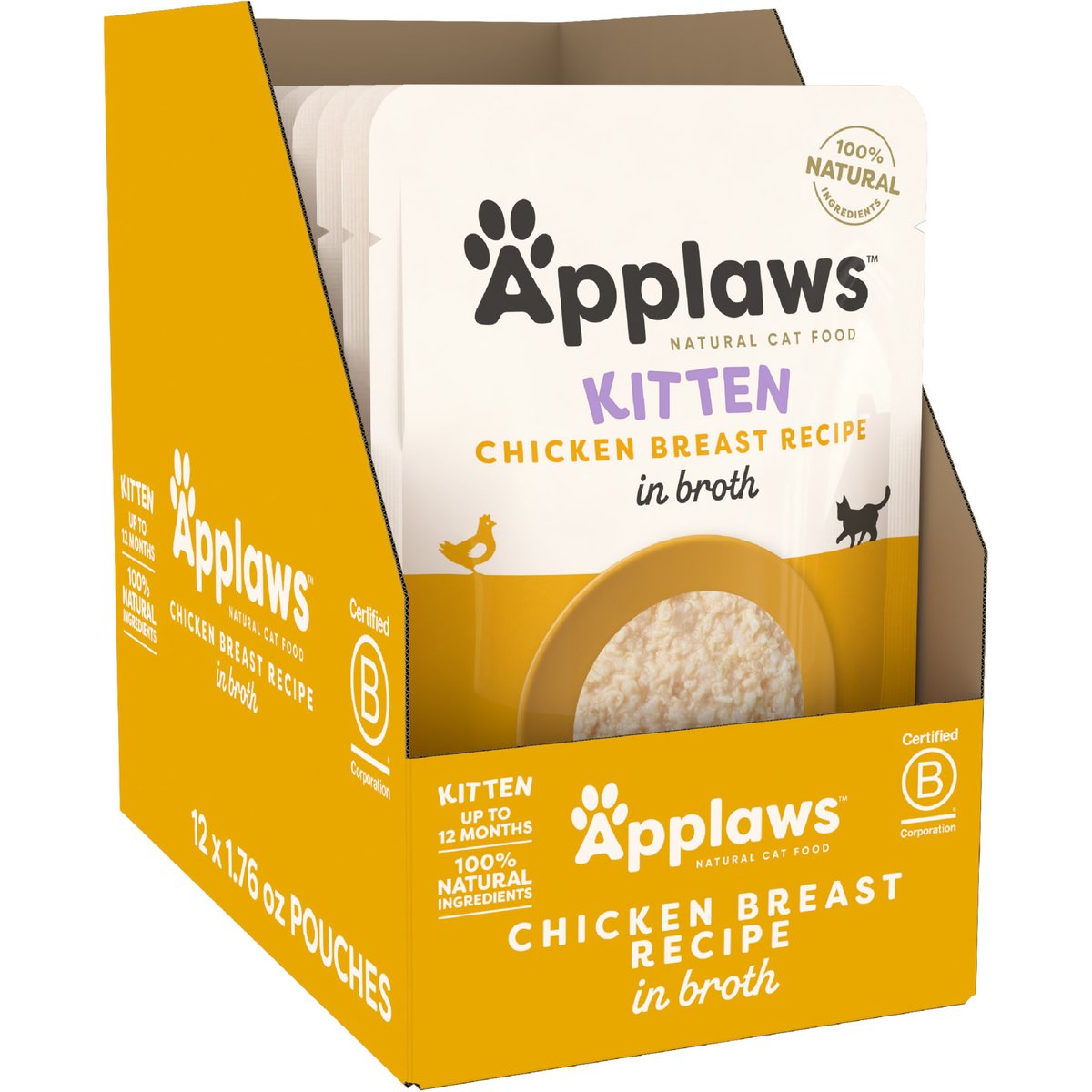 Applaws Kitten Chicken Breast in Broth Grain-Free Wet Cat Food, 1.76-oz pouch, case of 12
