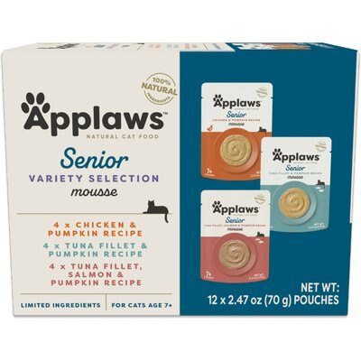 Applaws Applaws Senior Variety Selection Grain-Free Mousse Wet Cat Food, 2.47-oz pouch, case of 12