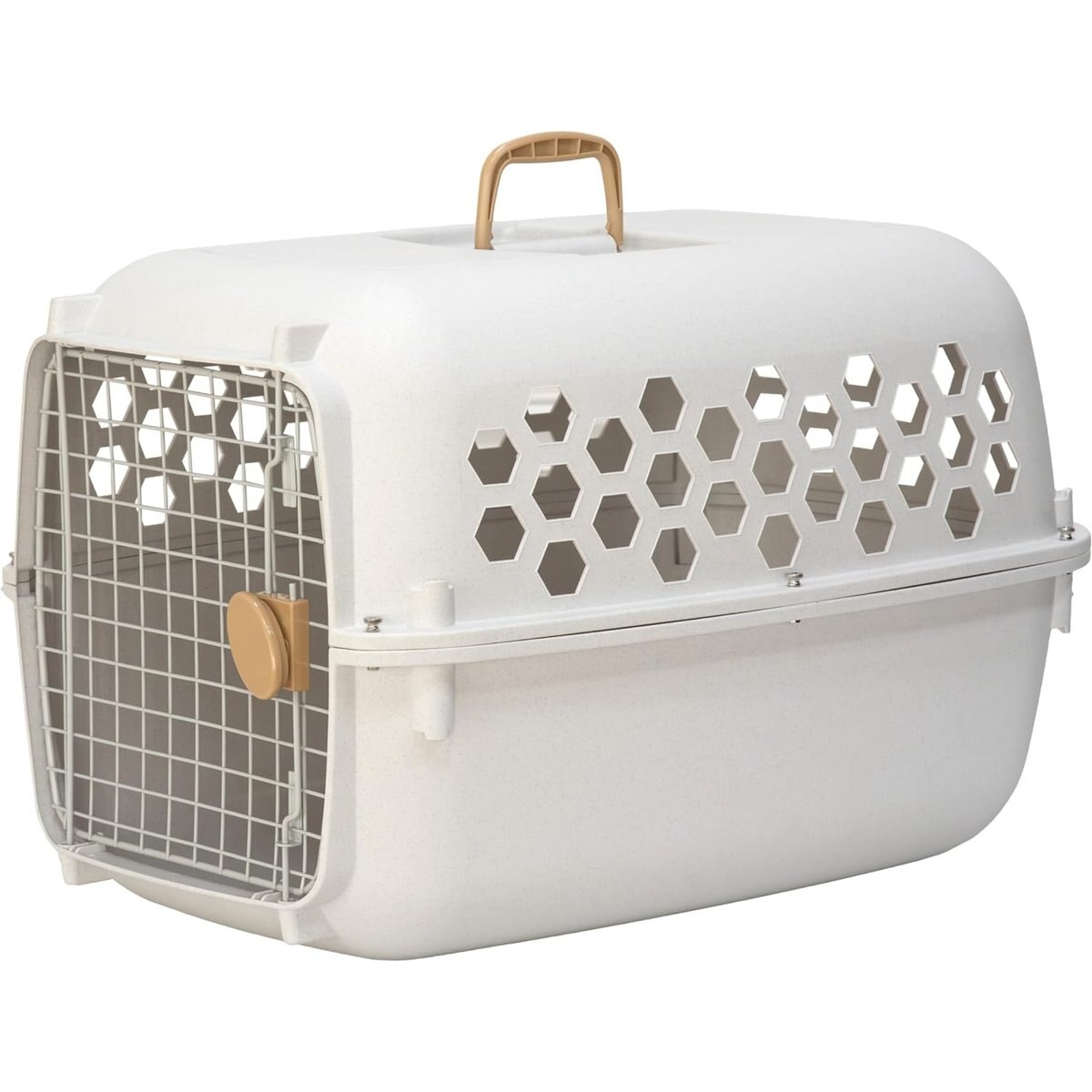 SportPet Designs Dog & Cat Travel Kennel, Cream & Gold, 26-in