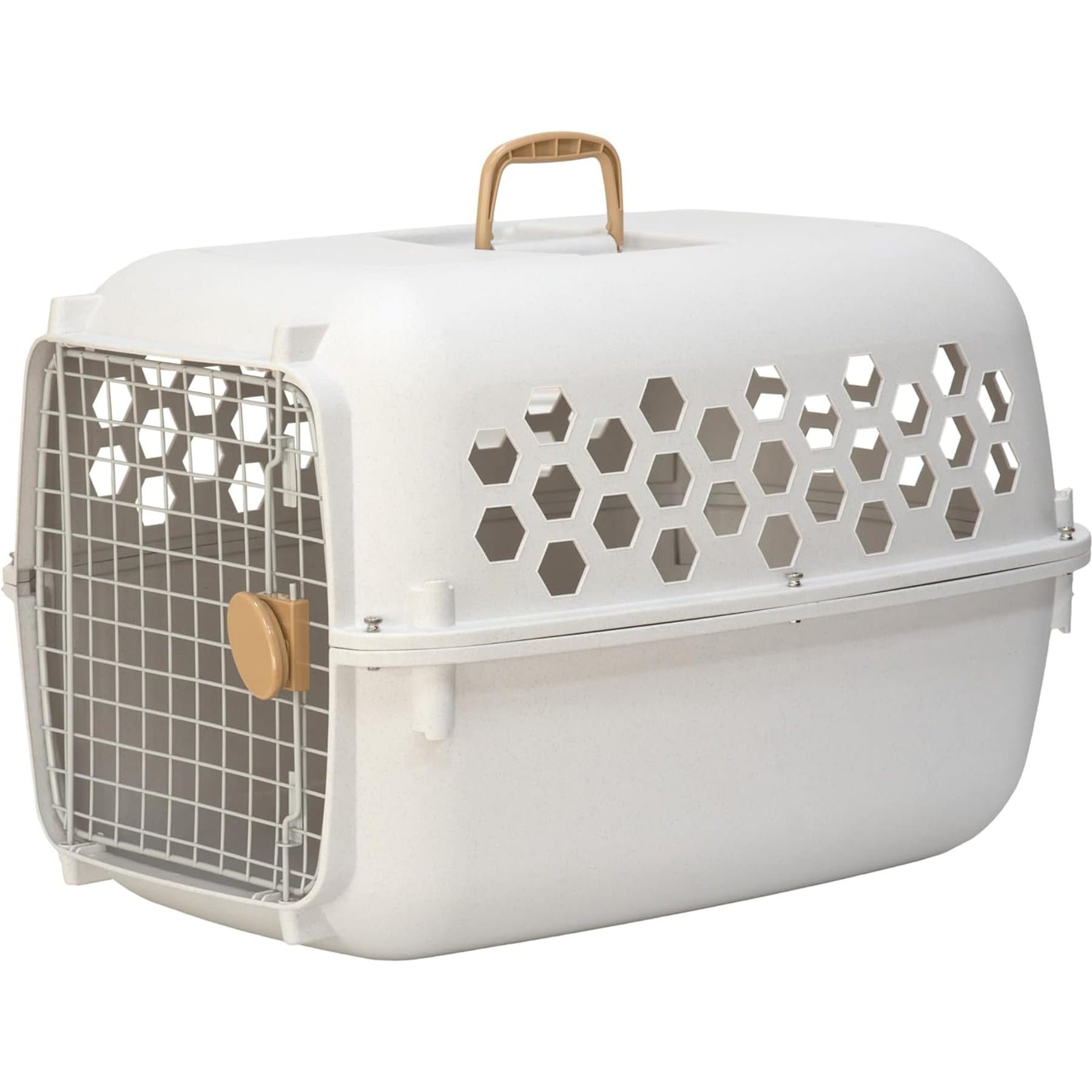 SportPet Designs Dog & Cat Travel Kennel, Cream & Gold, 26-in