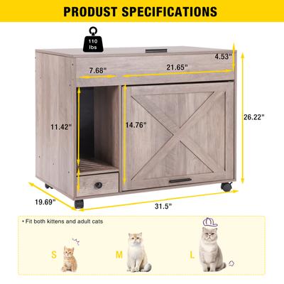 Show full view: Aivituvin Wooden Side Table Enclosed Cat Litter Box, Beige slide 6 of 7