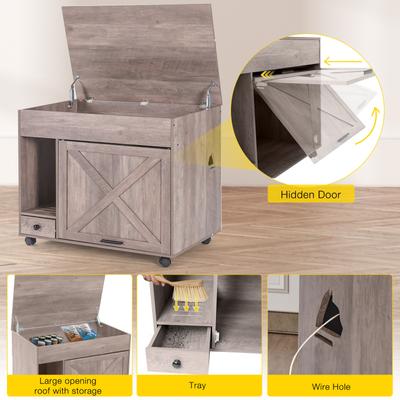 Show full view: Aivituvin Wooden Side Table Enclosed Cat Litter Box, Beige slide 2 of 7