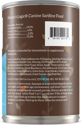 Show full view: Nature's Logic 100% Natural Canine Sardine Feast All Life Stages Grain-Free Wet Dog Food, 13.2-oz, case of 12 slide 3 of 10