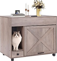 Aivituvin Wooden Side Table Enclosed Cat Litter Box, Beige