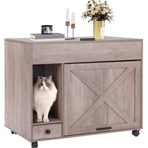 Aivituvin Wooden Side Table Enclosed Cat Litter Box, Beige