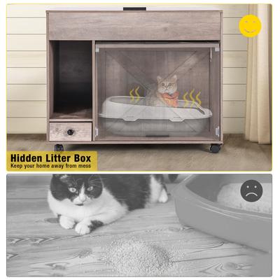 Show full view: Aivituvin Wooden Side Table Enclosed Cat Litter Box, Beige slide 4 of 7