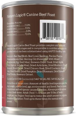 Show full view: Nature's Logic 100% Natural Canine Beef Feast All Life Stages Grain-Free Wet Dog Food, 13.2-oz, case of 12 slide 3 of 10