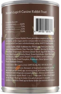 Show full view: Nature's Logic 100% Natural Canine Rabbit Feast All Life Stages Grain-Free Wet Dog Food, 13.2-oz, case of 12 slide 3 of 10