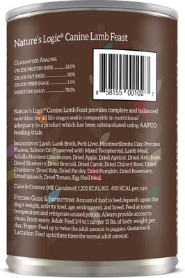 Show full view: Nature's Logic 100% Natural Canine Lamb Feast All Life Stages Grain-Free Wet Dog Food, 13.2-oz, case of 12 slide 3 of 10