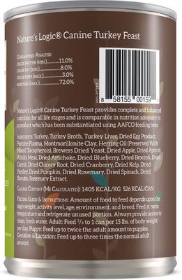 Show full view: Nature's Logic 100% Natural Canine Turkey Feast All Life Stages Grain-Free Wet Dog Food, 13.2-oz, case of 12 slide 3 of 10