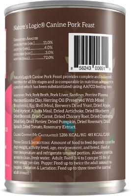 Show full view: Nature's Logic 100% Natural Canine Pork Feast All Life Stages Grain-Free Wet Dog Food, 13.2-oz, case of 12 slide 3 of 9