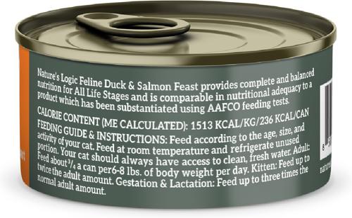 Show full view: Nature's Logic 100% Natural Feline Duck & Salmon Recipe Grain-Free Wet Cat Food, 5.5-oz, case of 24 slide 3 of 10