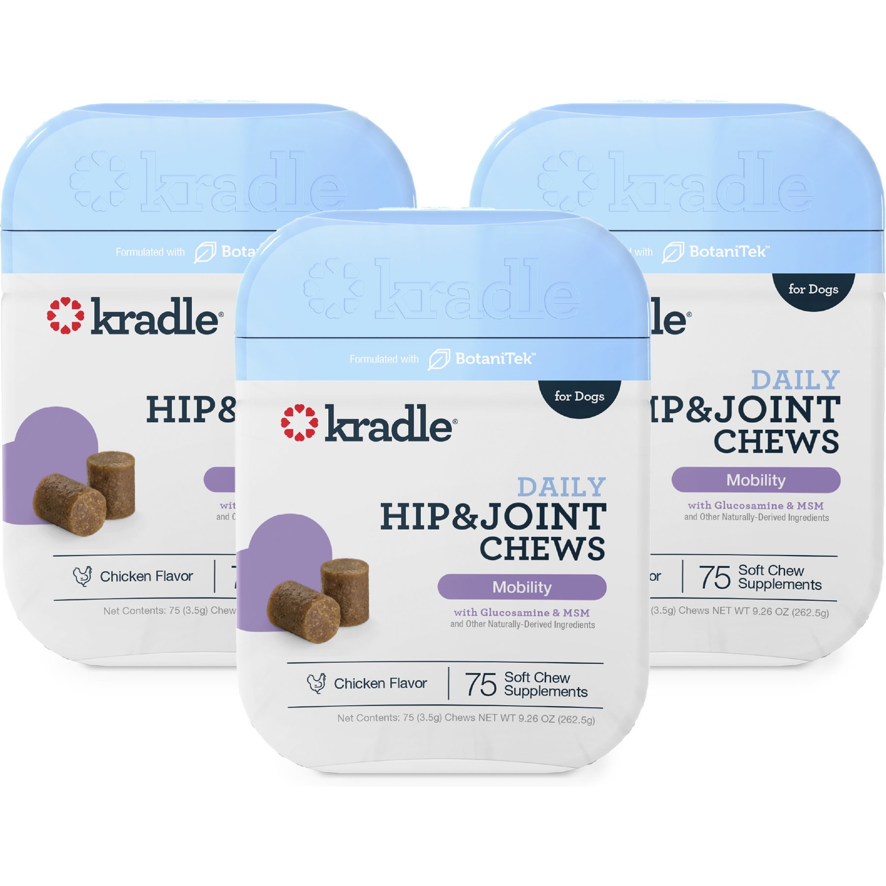 Kradle Hip & Joint Beef Flavored Chew Supplement for Dogs, 225 count bundle