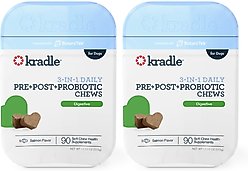 Kradle 3-in-1 Pre + Post + Probiotic Salmon Flavor Chew Supplement for Dogs, 180 count bundle