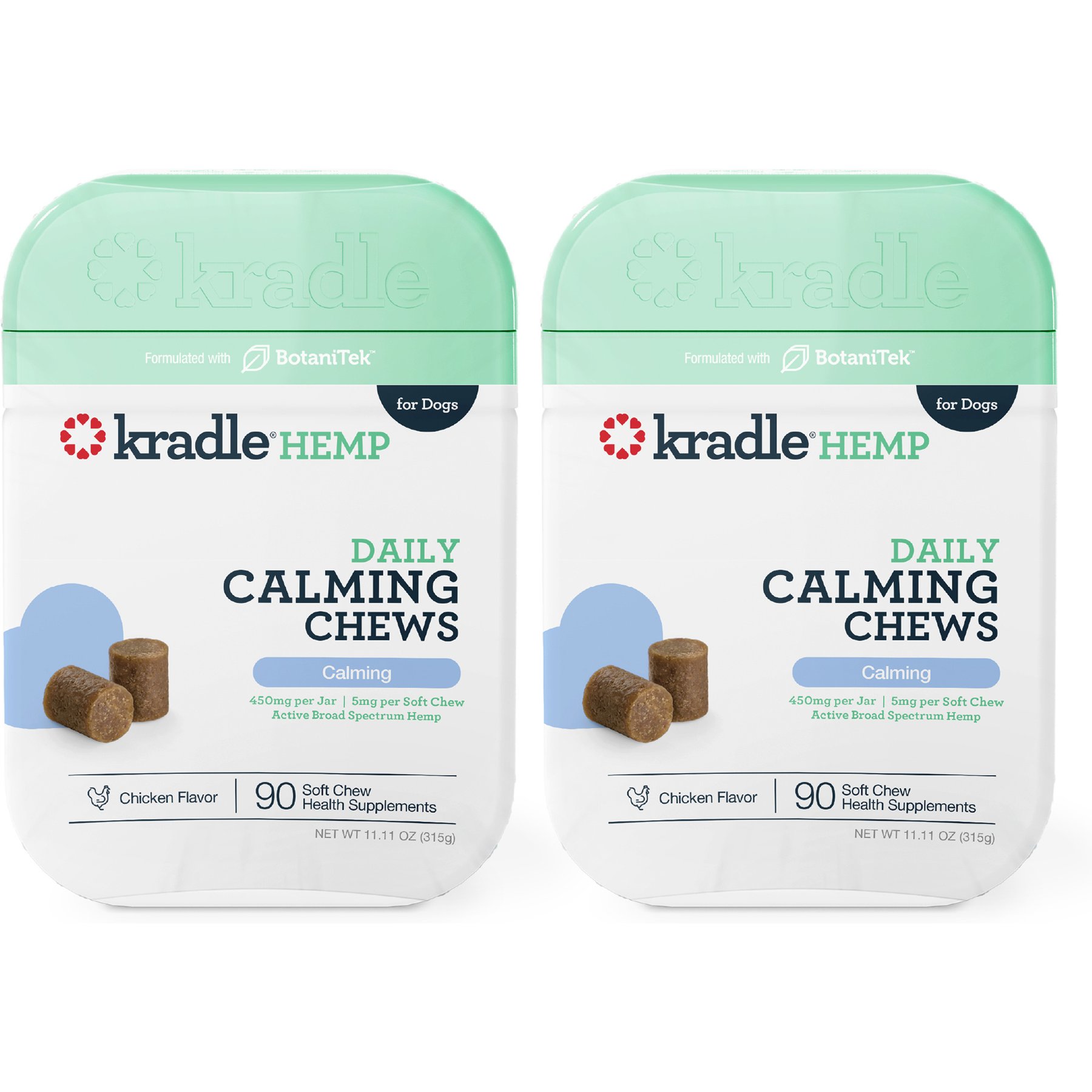 Kradle Daily Calming Chicken Flavored Soft Chew Broad Spectrum Hemp Extract Calming Supplement for Dogs, 180 count bundle