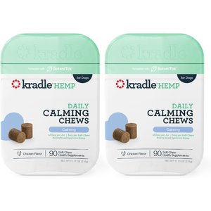 Kradle Daily Calming Chicken Flavored Soft Chew Broad Spectrum Hemp Extract Calming Supplement for Dogs, 90 count, bundle of 2