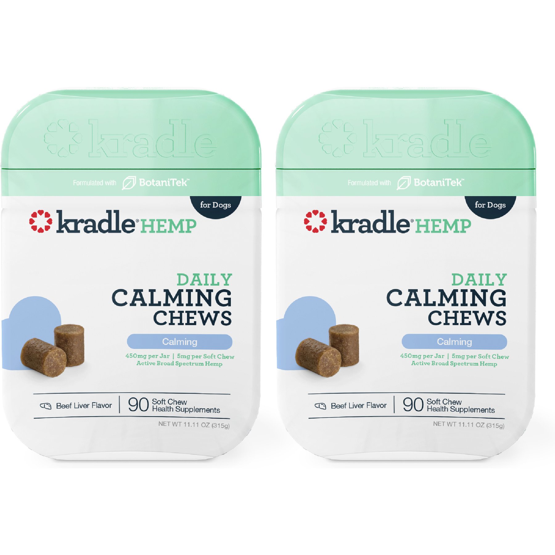 Kradle Daily Calming Beef Liver Flavored Soft Chew Broad Spectrum Hemp Extract Calming Supplement for Dogs, 180 count bundle